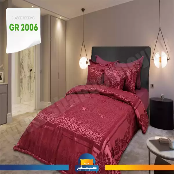 فروشگاه شب بخیر - crimson-jacquard-velvet-quilt-set-code-2006
