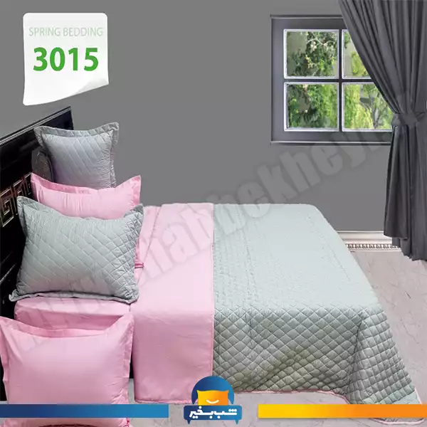 فروشگاه شب بخیر - four-season-gray-and-light-pink-quilt-set-code-3015