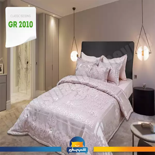 فروشگاه شب بخیر - light-pink-jacquard-velvet-quilt-set-code-2010