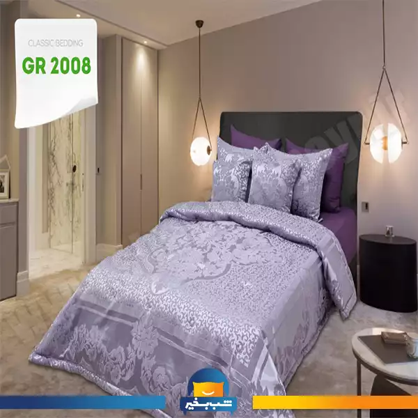 فروشگاه شب بخیر - light-purple-jacquard-velvet-quilt-set-code-2008