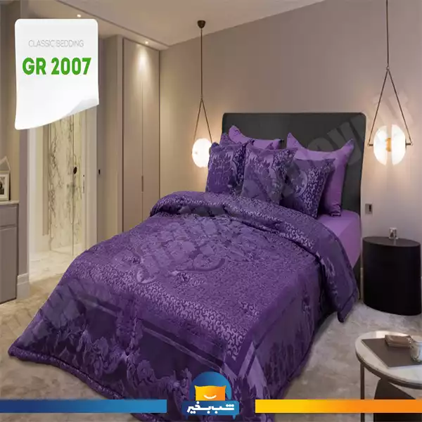 فروشگاه شب بخیر - purple-jacquard-velvet-quilt-set-code-2007