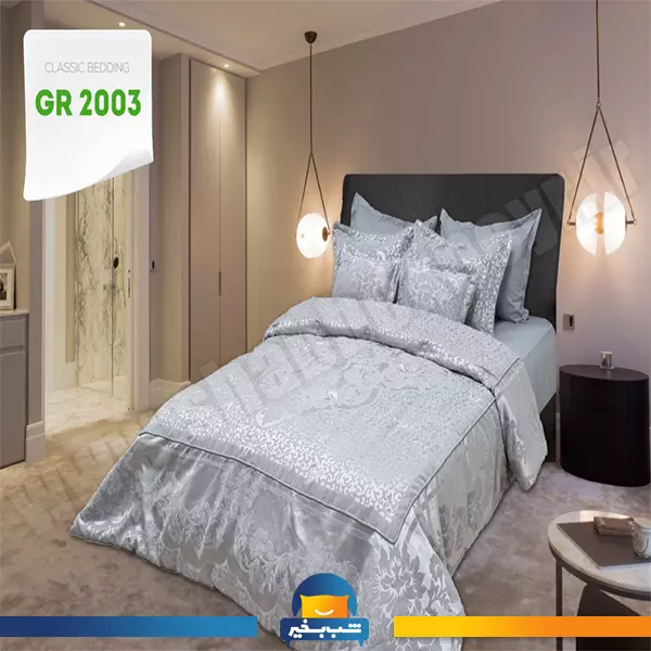 فروشگاه شب بخیر - ست-لحاف-مخمل-ژاکارد-طوسی-روشن-کد-2003