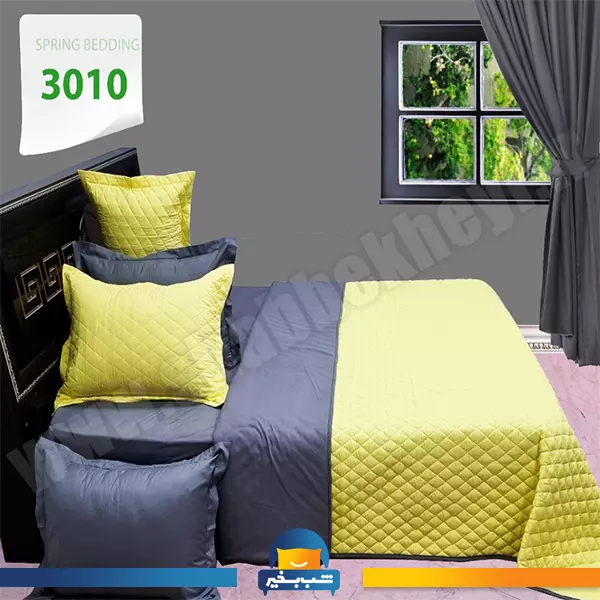 فروشگاه شب بخیر - ست-لحاف-چهار-لیمویی-و-طوسی-فصل-کد-3010